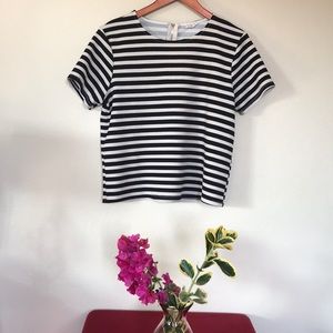 One Clothing Black/ Cream-Colored Striped Textured Shirt with Zipper Back